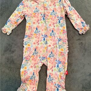 Magnetic Me Pink Floral One-Piece Footie with Ruffles